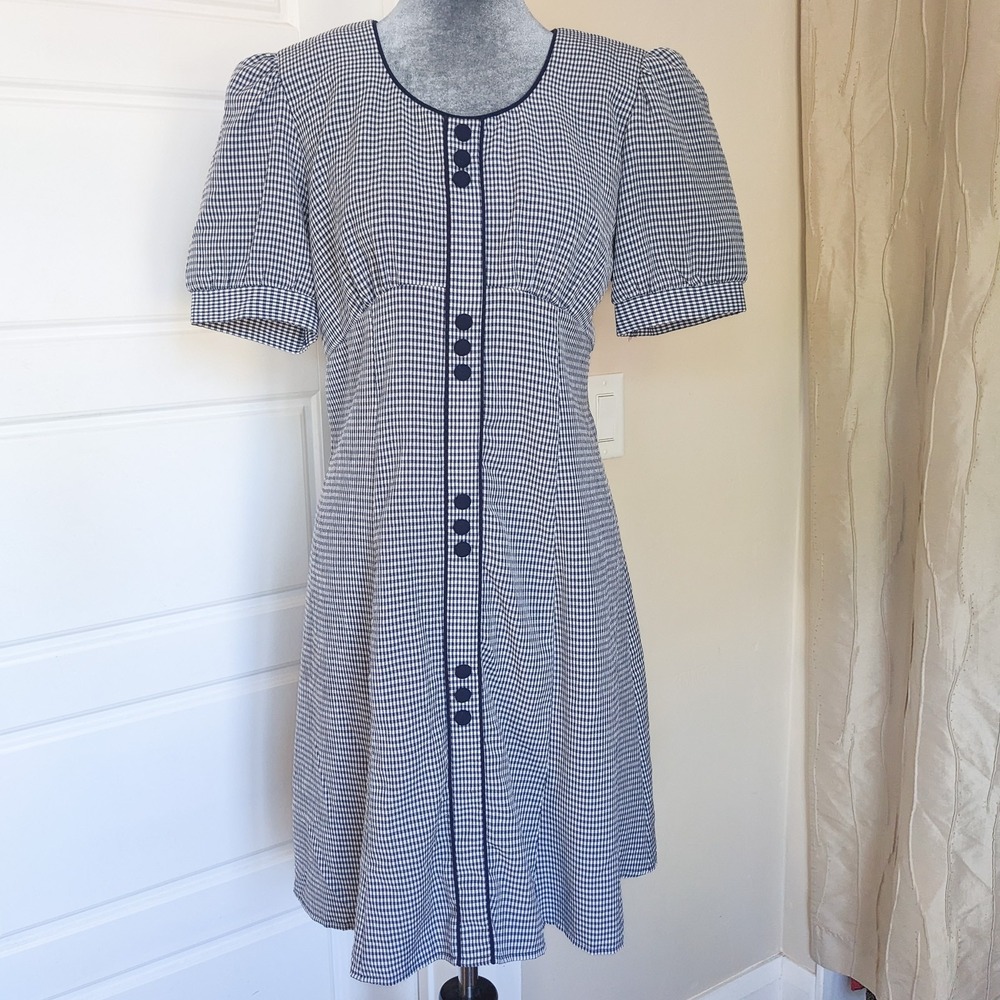 Vintage 90s Gingham Babydoll Mini Dress Sz 10 Cottagecore Grunge Puff Sleeve